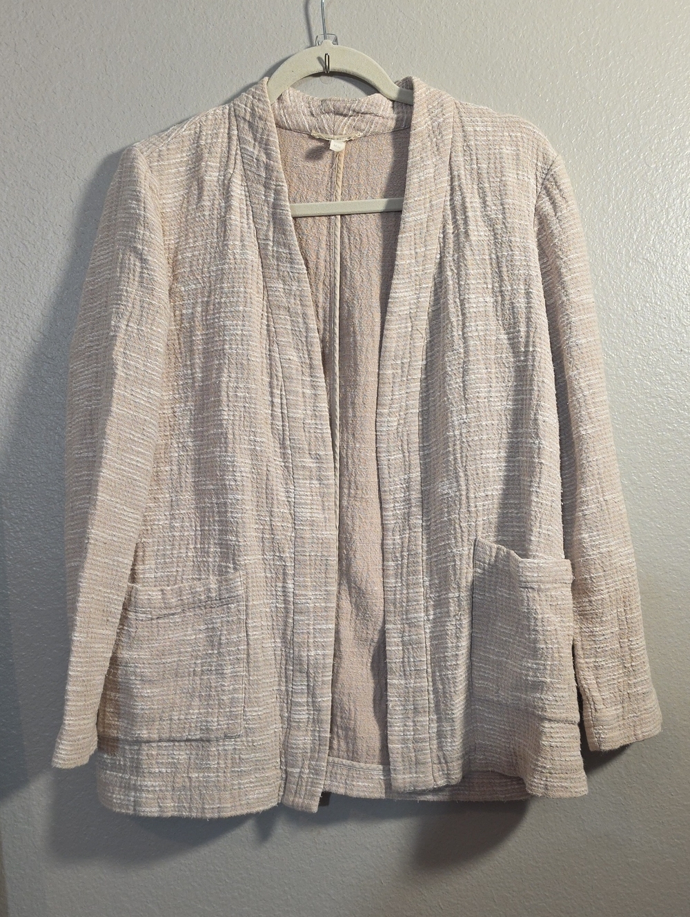 Eileen Fisher Cotton Textured Minimalist Open-Front Blazer, Medium